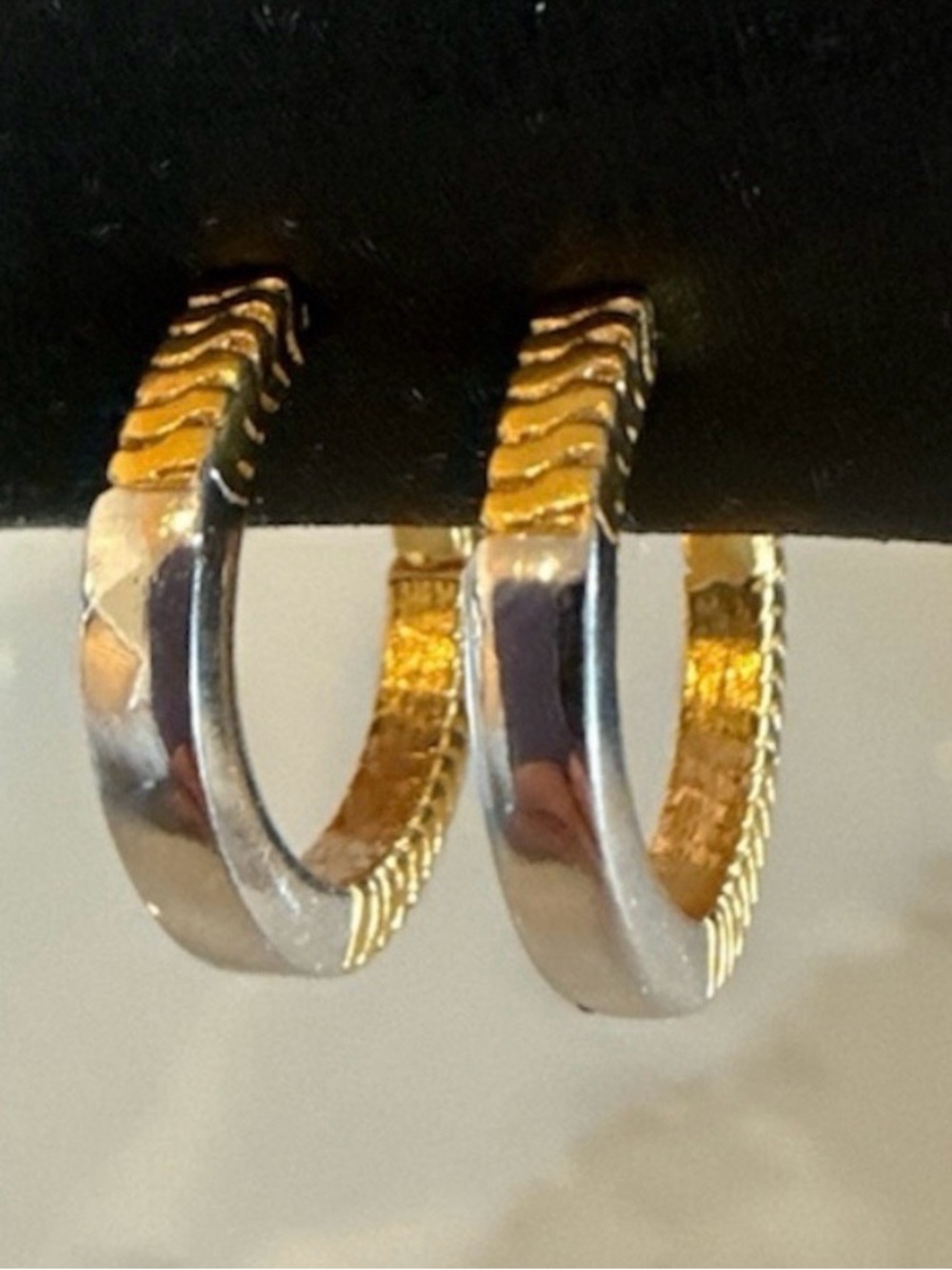 Vintage Trifari Gold- & Silver Two-Tone Textured Hoop Earrings